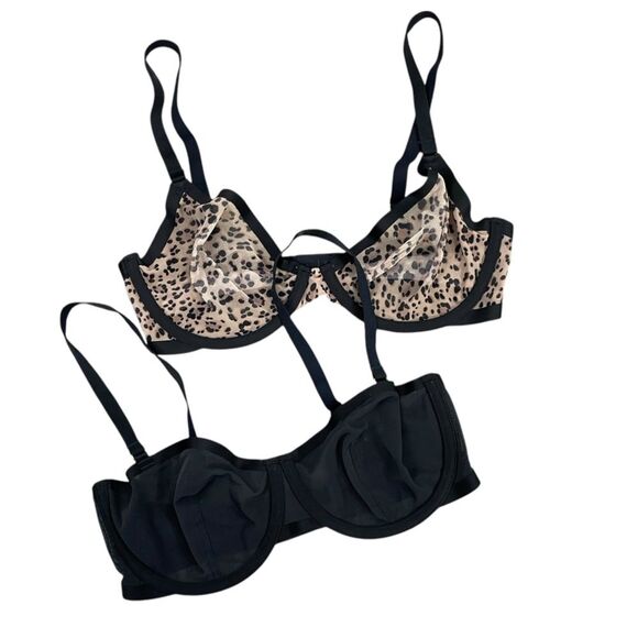 CUUP Lot of 2 Bras The Balconette and The‎ Plunge size 32E Black Animal Print - Picture 1 of 10